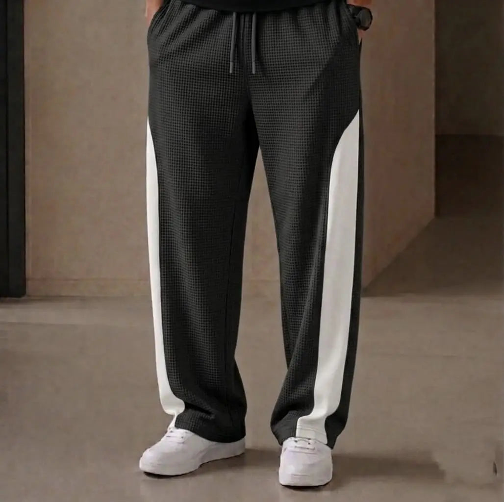 Men’s Waffle Knit Side-Striped Track Pants | Casual Loose Fit Trousers