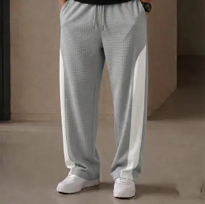 Men’s Waffle Knit Side-Striped Track Pants | Casual Loose Fit Trousers