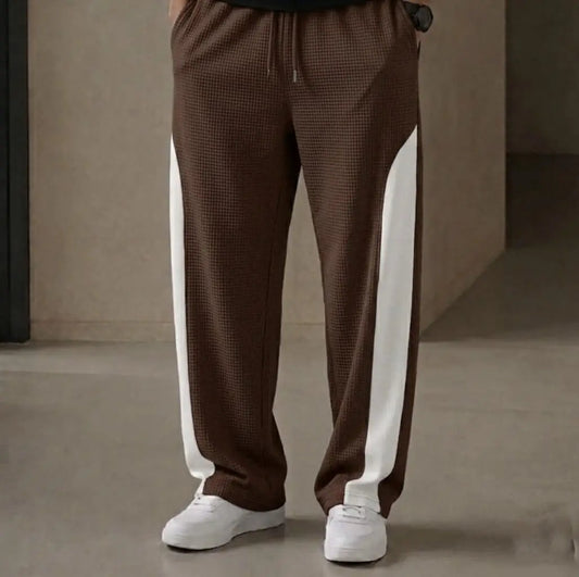 Men’s Waffle Knit Side-Striped Track Pants | Casual Loose Fit Trousers