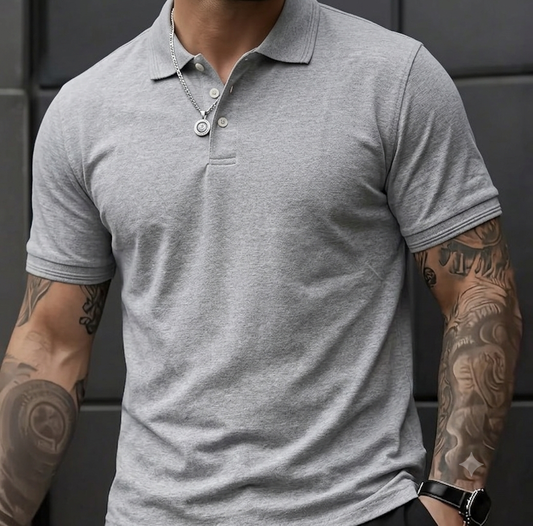 🔥 Classic Heather Grey Men's Premium Polo Shirt - Minimalist Decent Everyday Wear Soft Breathable Collared T-Shirt Combo 🔥