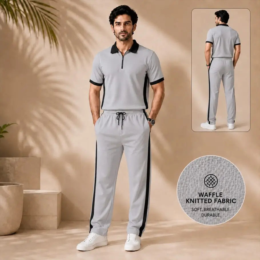 Men’s Waffle Knit 2-Piece Tracksuit Set