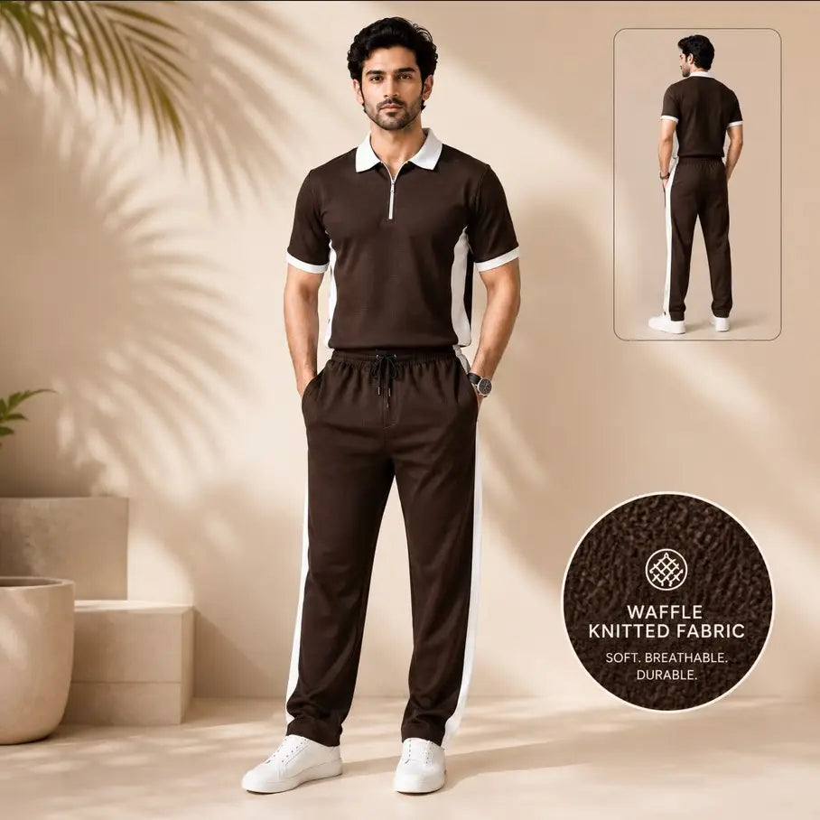 Men’s Waffle Knit 2-Piece Tracksuit Set